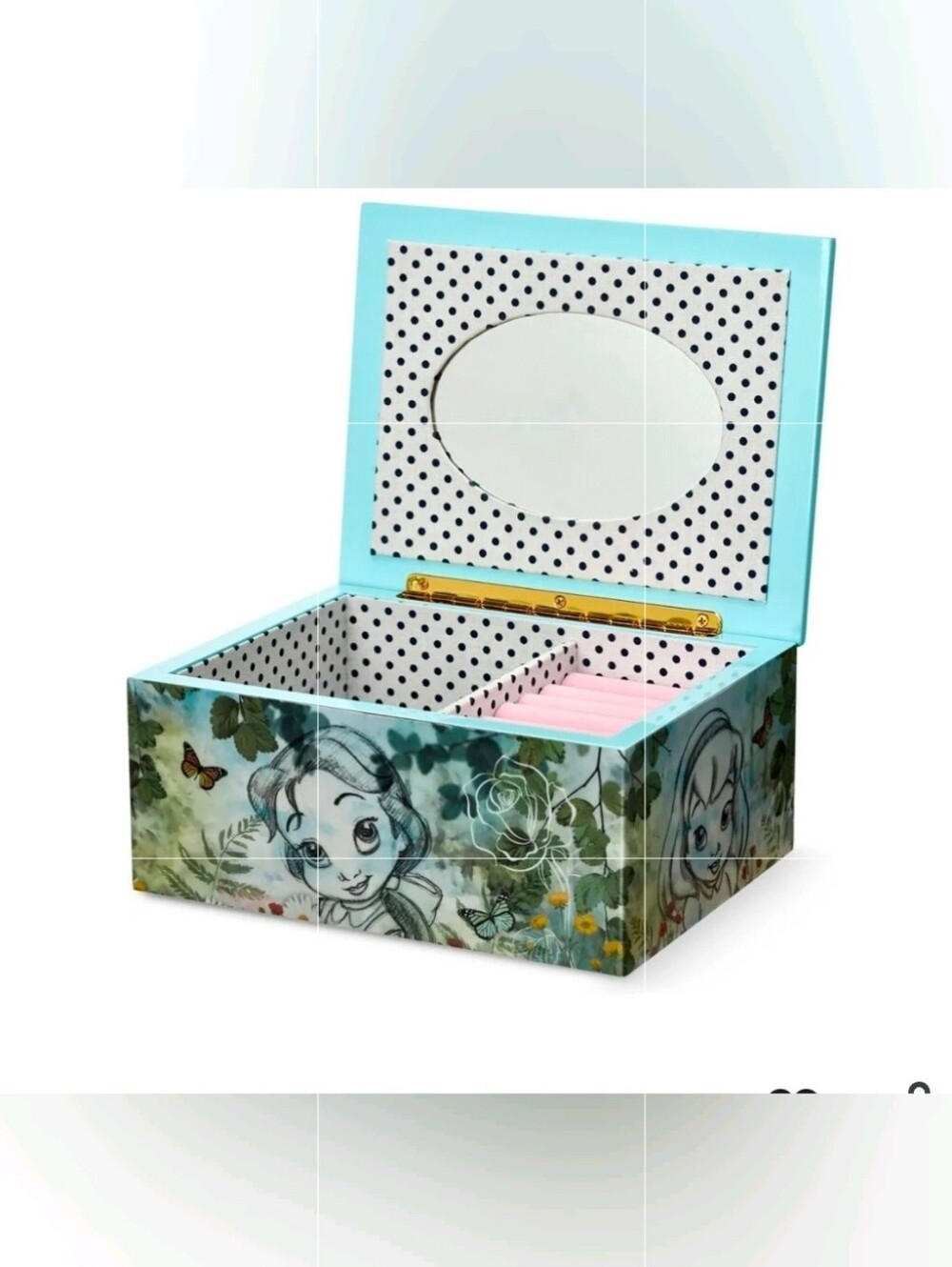 Wooden Jewelry Box Mirror Ring Holder Disney Character Cottage Farmhous Turquois